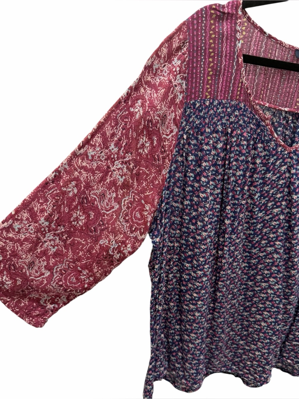 Lucky Brand Purple Navy Floral Mixed-Print Boho V-Neck Tunic Top 2XL - Picture 5 of 9